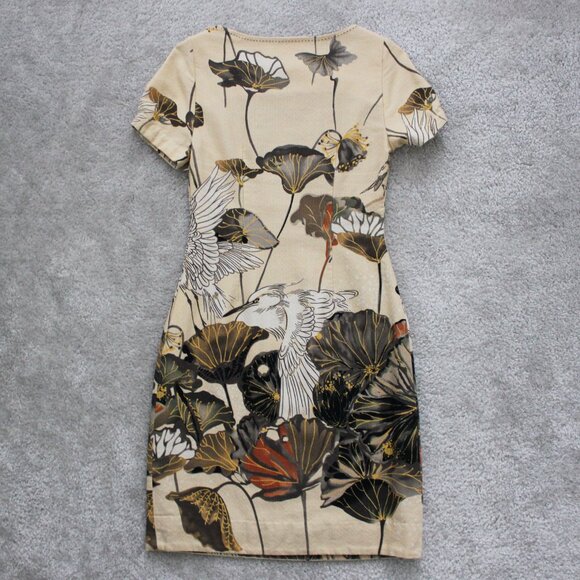 Floreat by Anthropologie Snowy Egret Bird Print Shift Dress w/ Obi Sash, Size 0 - Picture 5 of 12